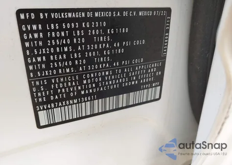 2022 Volkswagen Tiguan 2.0T Sel R-Line from USA, damaged, VIN 3VV4B7AX8NM136611